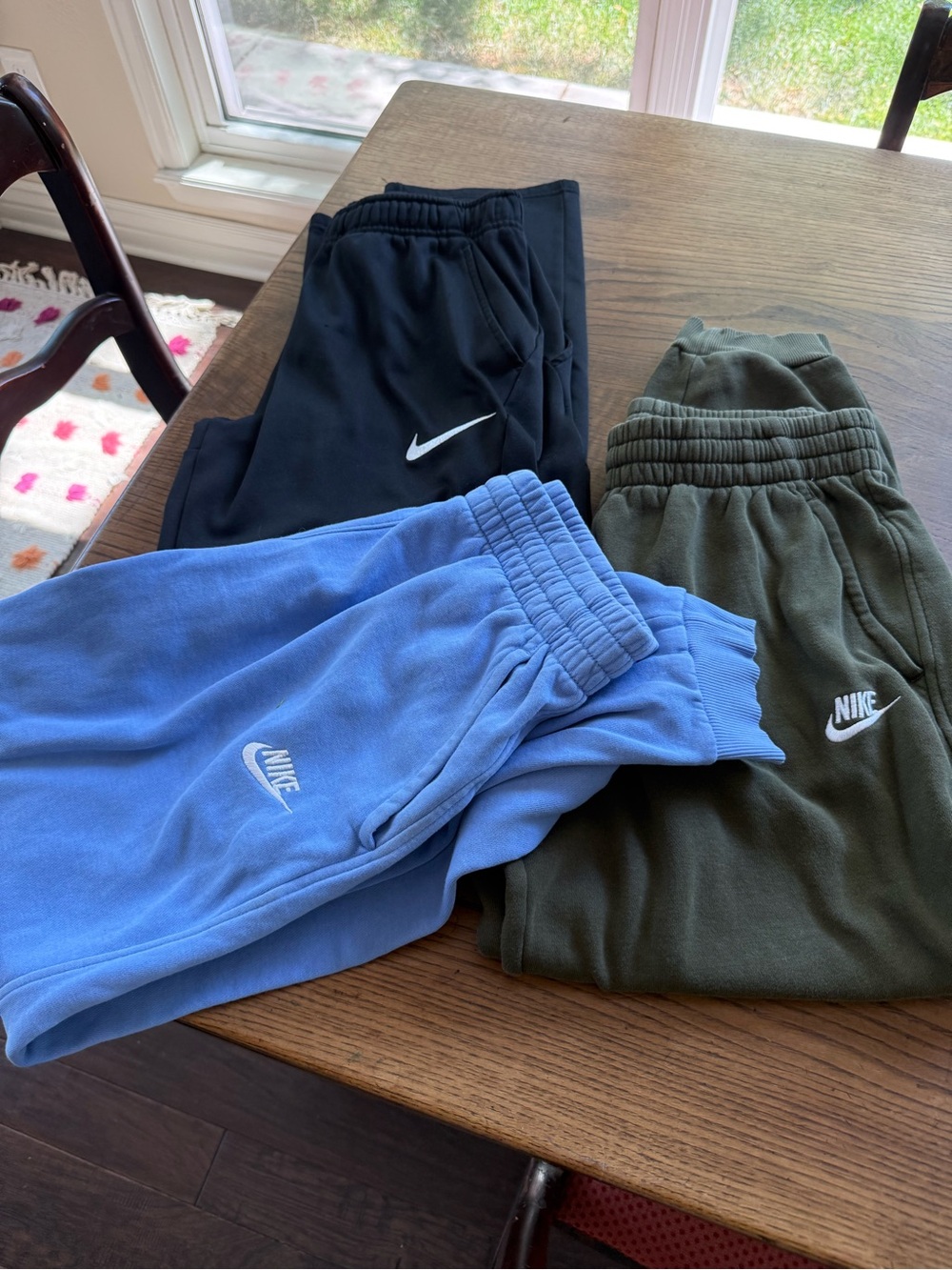 Lot of 3 pairs Nike Boys' Nike Jogger Bottoms - Black, Olive Green, Light Blue